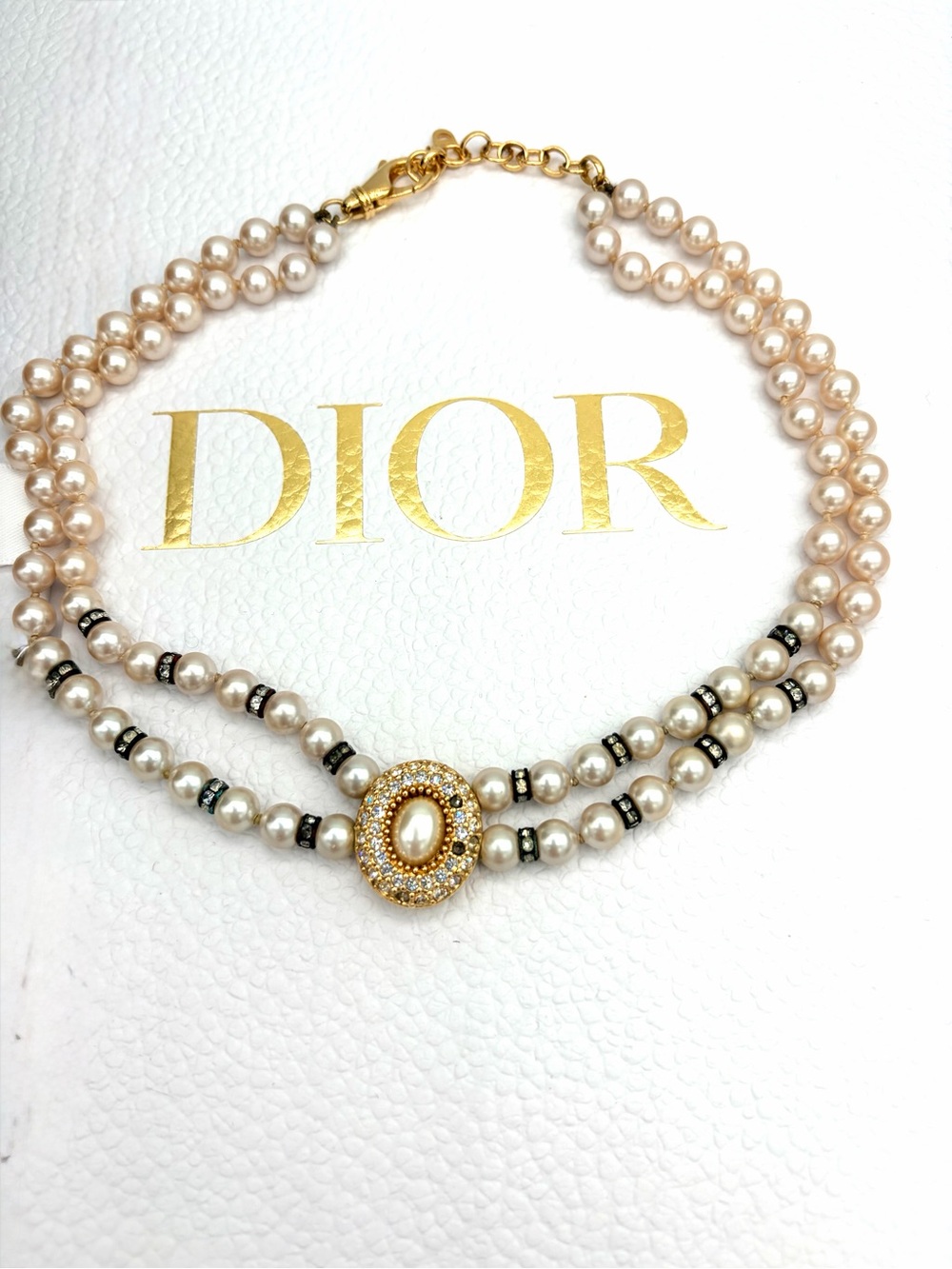 Authentic Vintage Christian Dior Grosse Double Strand Pearl and Crystal Necklace